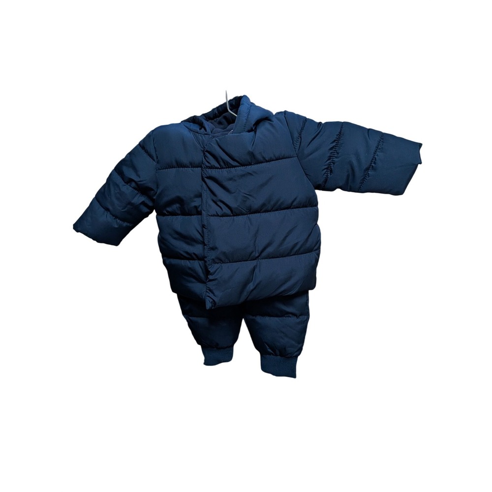 Old Navy Baby Navy Blue Puffer Snowsuit Hooded Jacket and Pants‎ Set 3-6M NEW